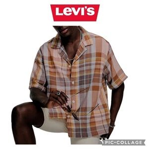Levi's men slouchy lined warm plaid short sleeve shirt size L NWT